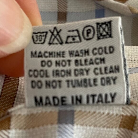 CANALI SS Designer Luxury 100% Cotton Check Shirt Made in Italy Wht Blue Tan M - Picture 11 of 13